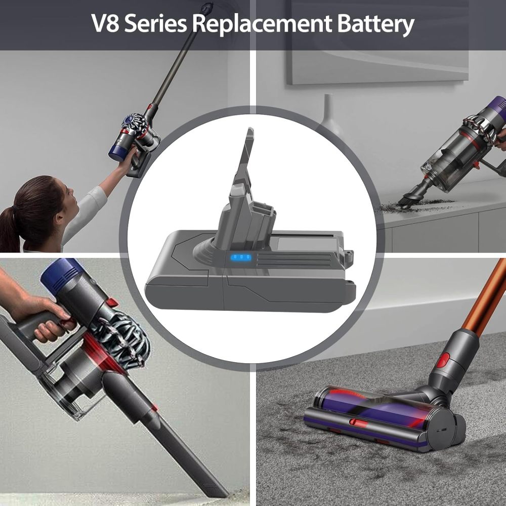 6000mAh Battery for Dyson V8 SV10 Cordless Vacuum with 2 Pre-filters