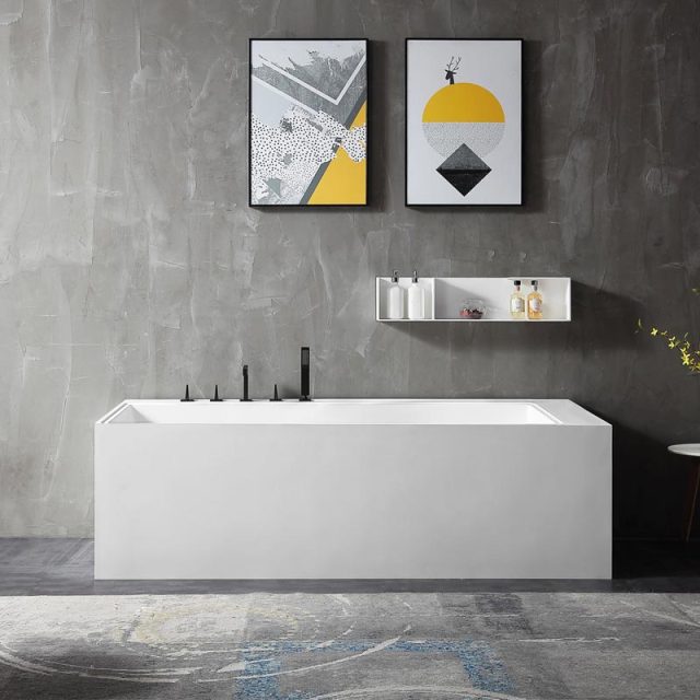 Factory Supply Quality Assurance Rectangle Back To Wall Freestanding Stone Resin Bathtub XA-8855