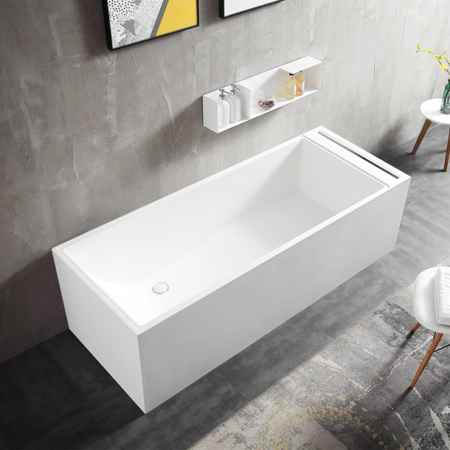 Rectangle Back To Wall Freestanding Stone Resin Bathtub XA-8856A