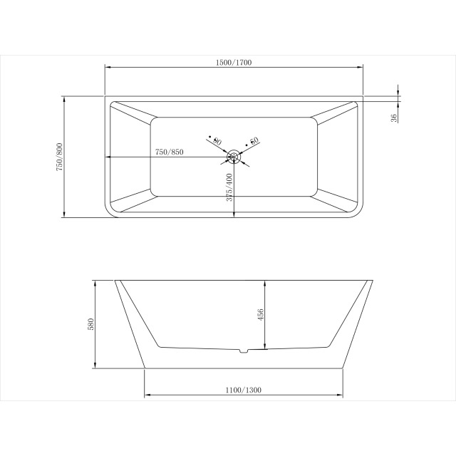 Supplier Rectangle Back To Wall Freestanding Acrylic Bathtub XA-165