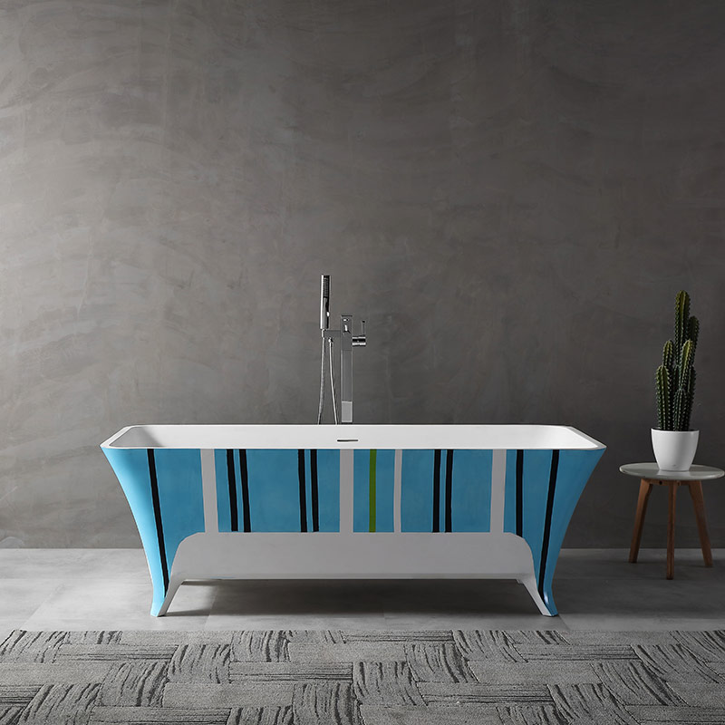 Rectangle Art Colorful Freestanding Artificial Stone Bathtub XA-8812H