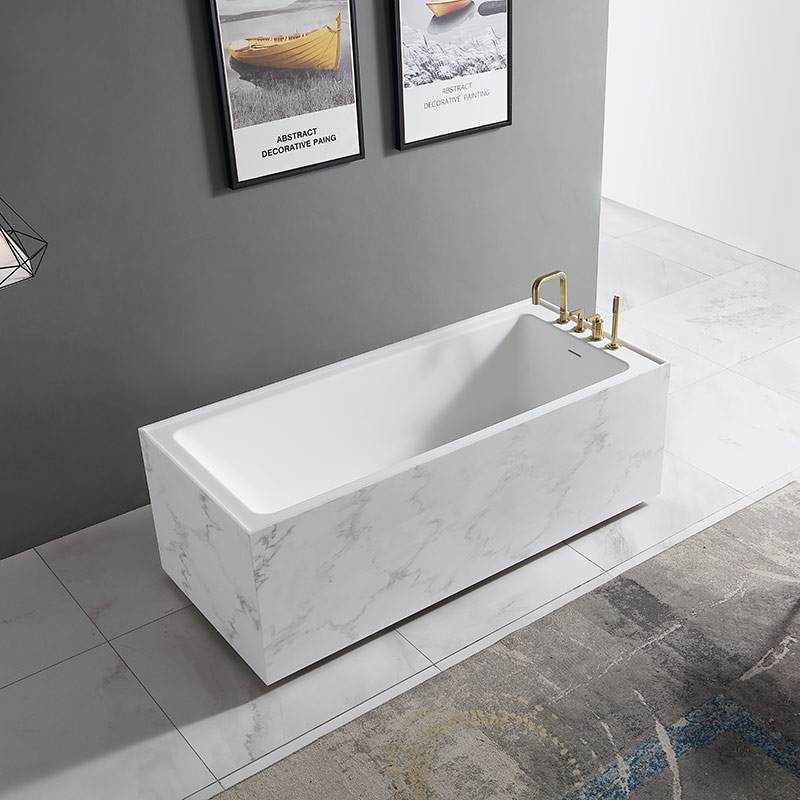Rectangle Textured Stone Freestanding Artificial Stone Bathtub SW-6501