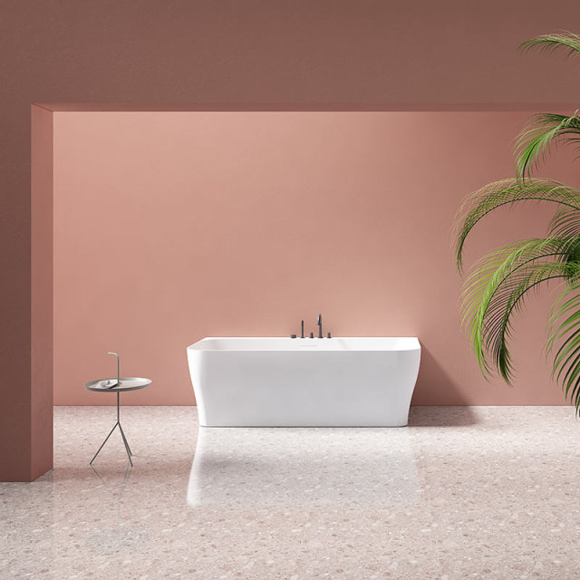 Wholesale High End Quality Back To Wall Freestanding Artificial Stone Bathtub TW-8609