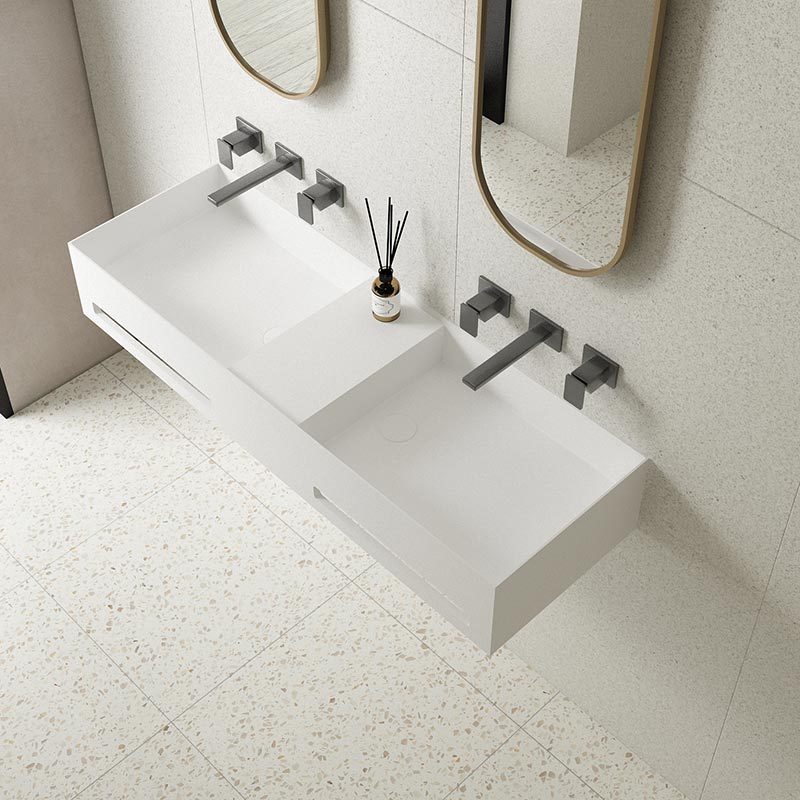 Wholesale Price Wall-Mount Hung Solid Surface Wash Basin Double Bathroom Sink TW-G813