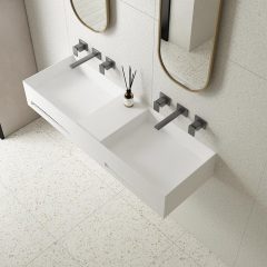 Wholesale Price Wall-Mount Hung Solid Surface Wash Basin Double Bathroom Sink TW-G813