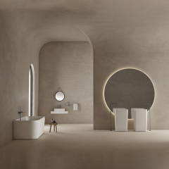 Factory Wholesale Freestanding Artificial Stone Bathtub Solid Surface Wash Basin Bathroom Sink Back To Wall Complete Set TW-8636 Series