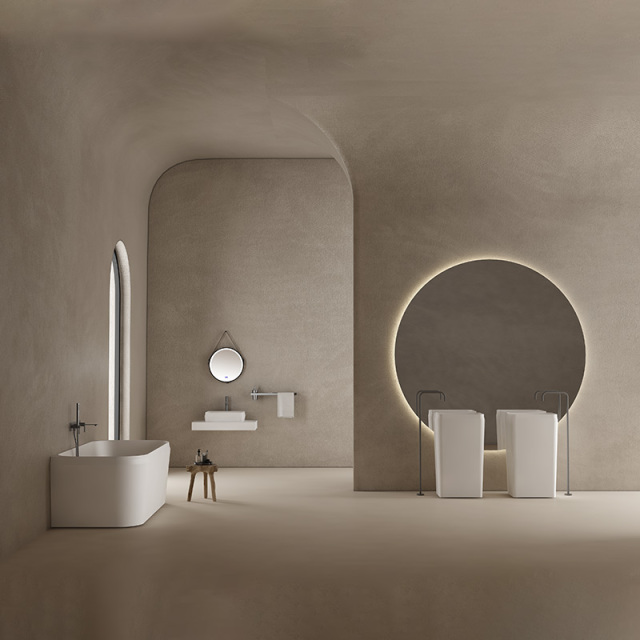 Factory Wholesale Freestanding Artificial Stone Bathtub Solid Surface Wash Basin Bathroom Sink Back To Wall Complete Set TW-8636 Series