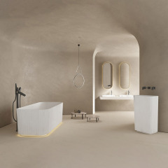 Manufacturer Vertical line Fluted Freestanding Artificial Stone Bathtub Solid Surface Wash Basin Bathroom Sink Rectangle Complete Set TW-8682 Series
