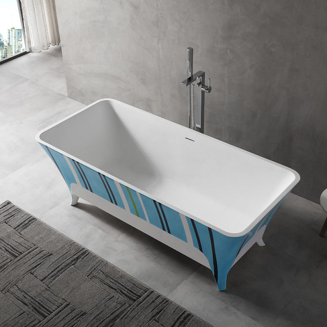 Rectangle Art Colorful Freestanding Artificial Stone Bathtub XA-8812H