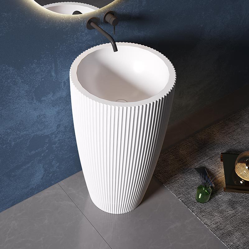Factory Supply Quality Assurance Round Freestanding Groove Pedestal Bathroom Vertical Line Wash Basin Fluted Sink TW-Z316