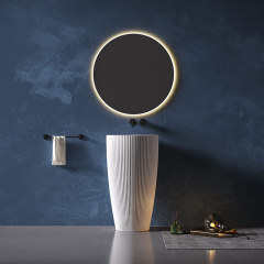 Factory Supply Quality Assurance Round Freestanding Groove Pedestal Bathroom Vertical Line Wash Basin Fluted Sink TW-Z316