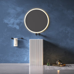 Quality Wholesale Unique Design Square Freestanding Fluted Pedestal Bathroom Vertical Line Wash Basin Sink TW-Z315