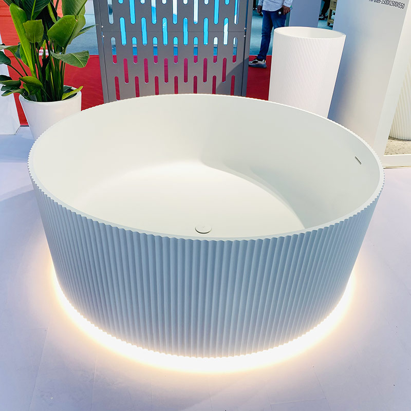China Round Vertical line Stripes Freestanding Solid Surface Bathtub TW-8689
