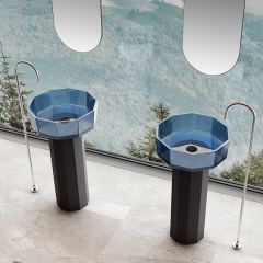Hot Style Wholesale Two-Color Freestanding Pedestal Transparent Bathroom Sinks TW-Z369T
