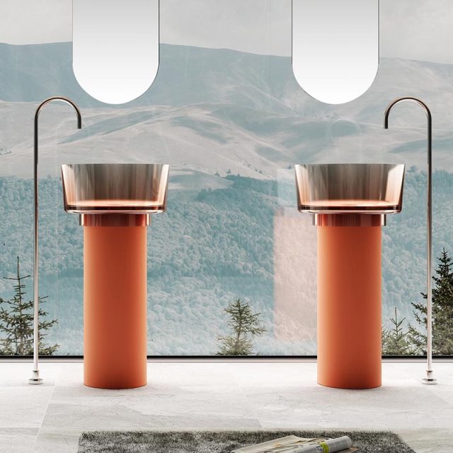 Wholesale Fashion Two-Color Round Pedestal Translucent Wash Basin TW-Z368T