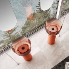 Wholesale Fashion Two-Color Round Pedestal Translucent Wash Basin TW-Z368T
