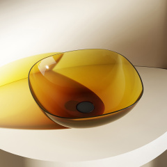 Wholesale Fashion Square Above Counter Top Transparent Solid Surface Wash Basin TW-A106T