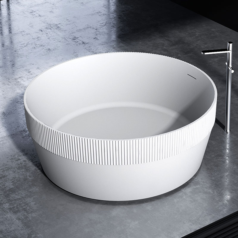 Round Half Vertical Stripes Fluted Finish Stand Alone Acrylic Bathtub TW-7109