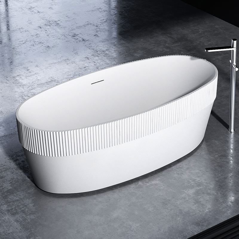 Oval Half Vertical line Fluted Stripes Standalone Groove Acrylic Bathtub TW-7108