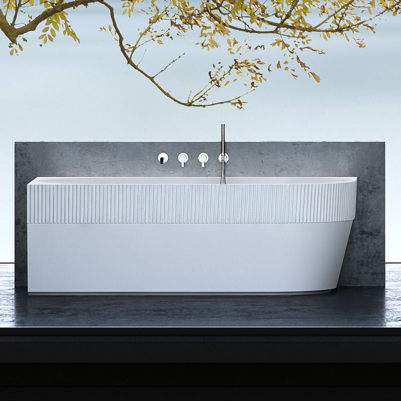 Corner Half Groove Vertical line Stripes Fluted Acrylic Freestanding Bathtub TW-7103