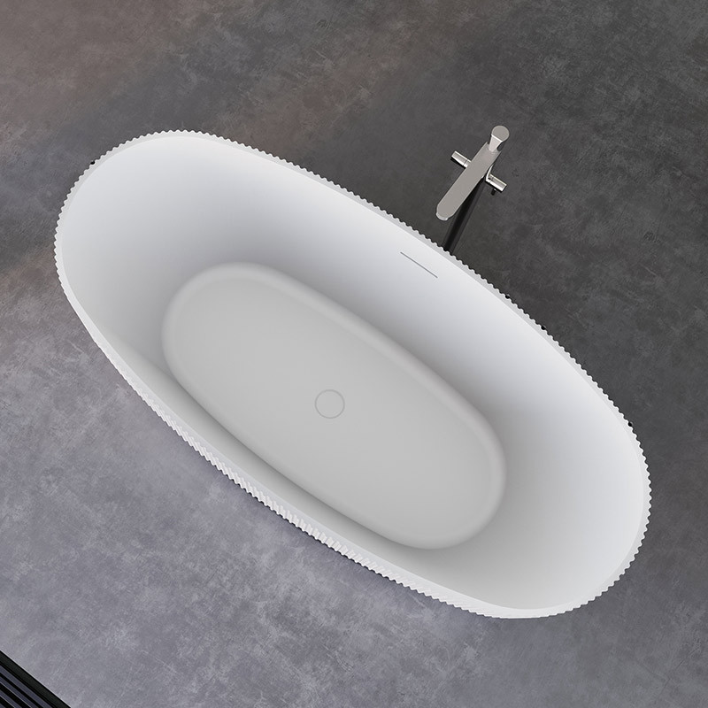 Oval Half Vertical line Fluted Stripes Standalone Groove Acrylic Bathtub TW-7108