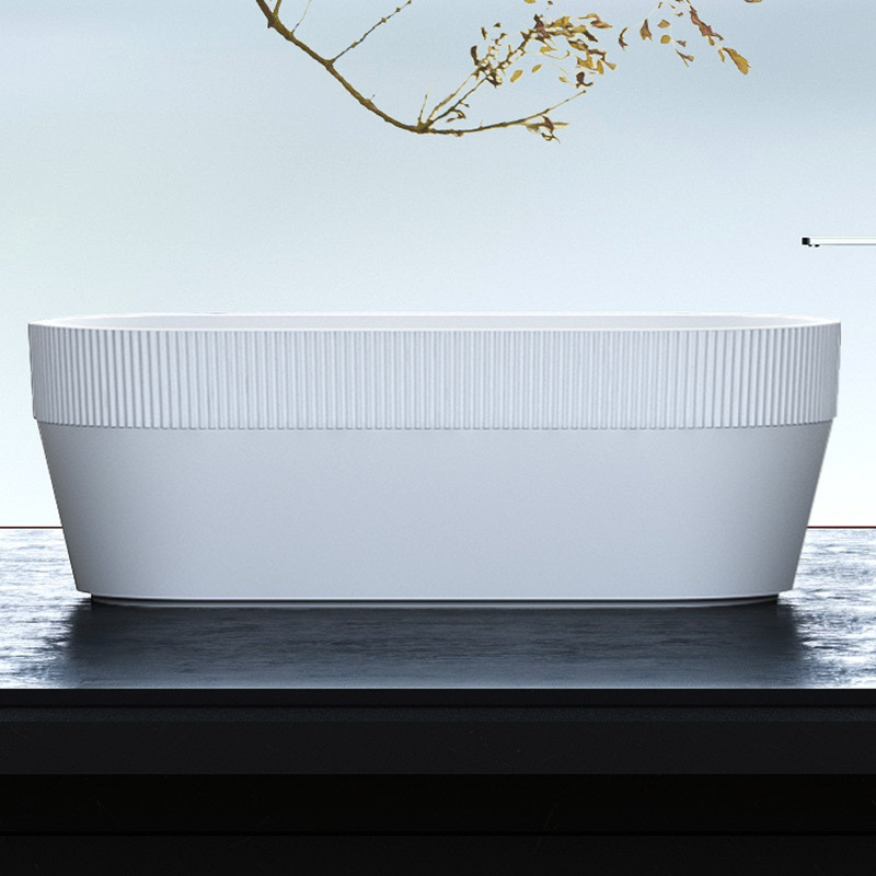 High-End Half Fluted Oval Vertical Stripes Freestanding Acrylic Bathtub TW-7101