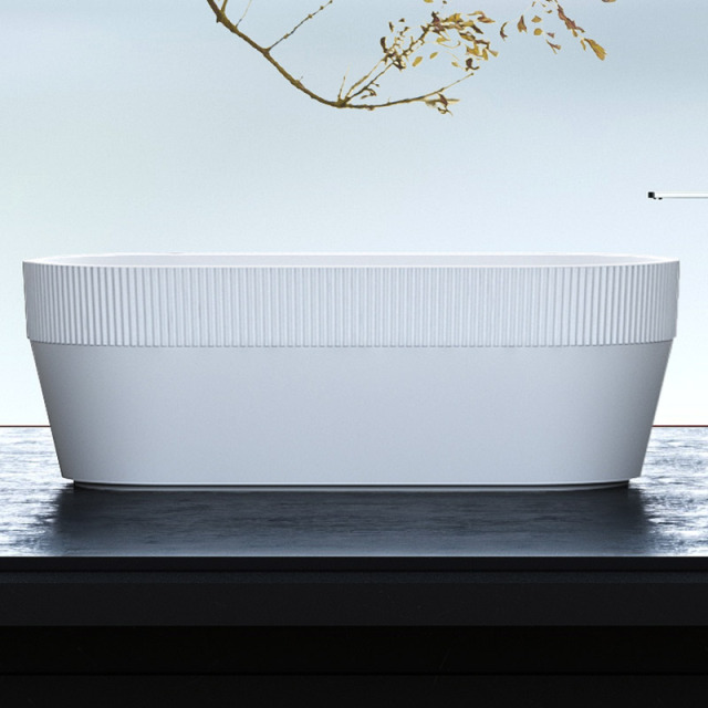 High-End Half Fluted Oval Vertical Stripes Freestanding Acrylic Bathtub TW-7101
