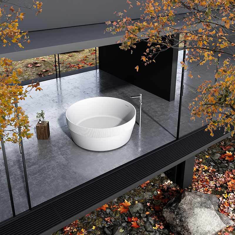 Round Half Vertical Stripes Fluted Finish Stand Alone Acrylic Bathtub TW-7109