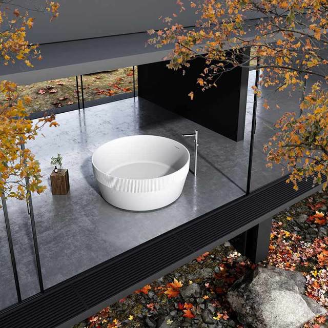 Round Half Vertical Stripes Fluted Finish Stand Alone Acrylic Bathtub TW-7109