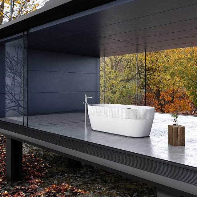 High-End Half Fluted Oval Vertical Stripes Freestanding Acrylic Bathtub TW-7101