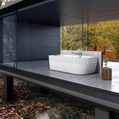 Corner Half Groove Vertical line Stripes Fluted Acrylic Freestanding Bathtub TW-7103