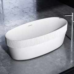 Oval Half Vertical line Fluted Stripes Standalone Groove Acrylic Bathtub TW-7108