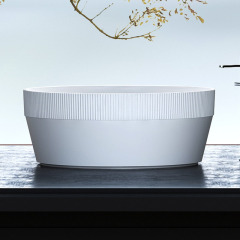 Round Half Vertical Stripes Fluted Finish Stand Alone Acrylic Bathtub TW-7109