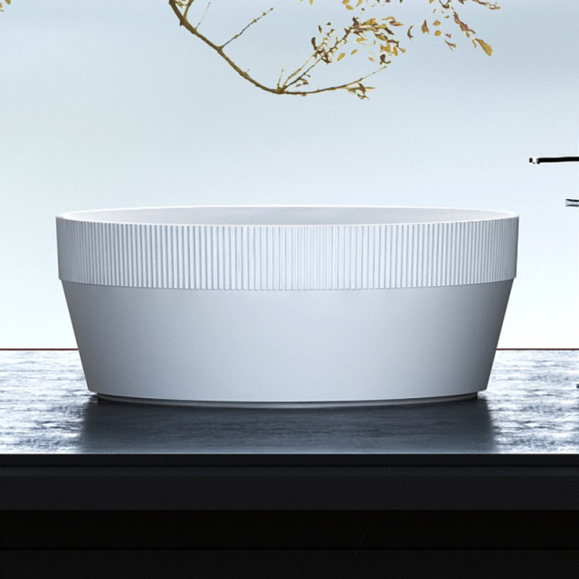 Round Half Vertical Stripes Fluted Finish Stand Alone Acrylic Bathtub TW-7109