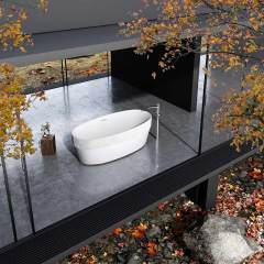Oval Half Vertical line Fluted Stripes Standalone Groove Acrylic Bathtub TW-7108