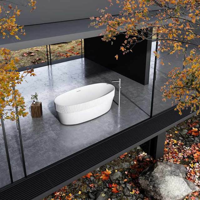 Oval Half Vertical line Fluted Stripes Standalone Groove Acrylic Bathtub TW-7108