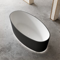 Wholesale Fashion Oval Freestanding Vertical line Fluted Stripes Acrylic Bathtub With Lights TW-7688