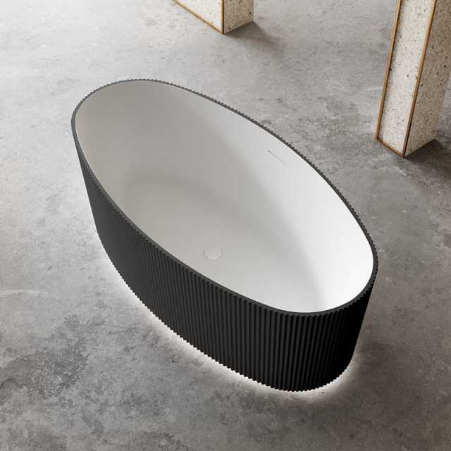 Wholesale Fashion Oval Freestanding Vertical line Fluted Stripes Acrylic Bathtub With Lights TW-7688