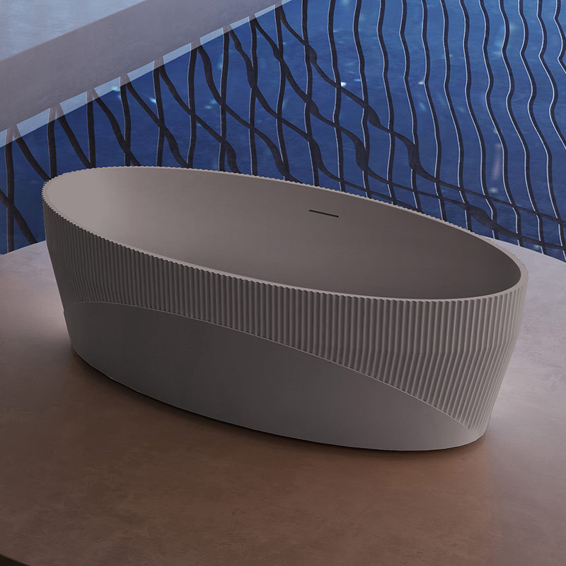 Supplier Oval Freestanding Fluted Vertical line Stripes Acrylic Bathtub TW-7187