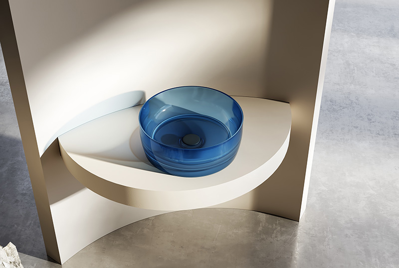 Round Above Counter Blue Clear Resin Bathroom Sink TW-A105T