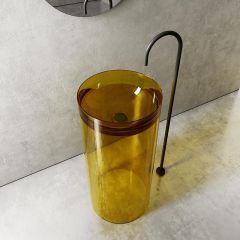 China Wholesale Factory Freestanding Round Pedestal Bathroom Transparent Wash Basin TW-Z201T