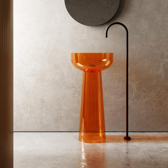 Quality Wholesale Unique Design Transparent Crystal Solid Surface Freestanding Pedestal Wash Sink TW-Z323T