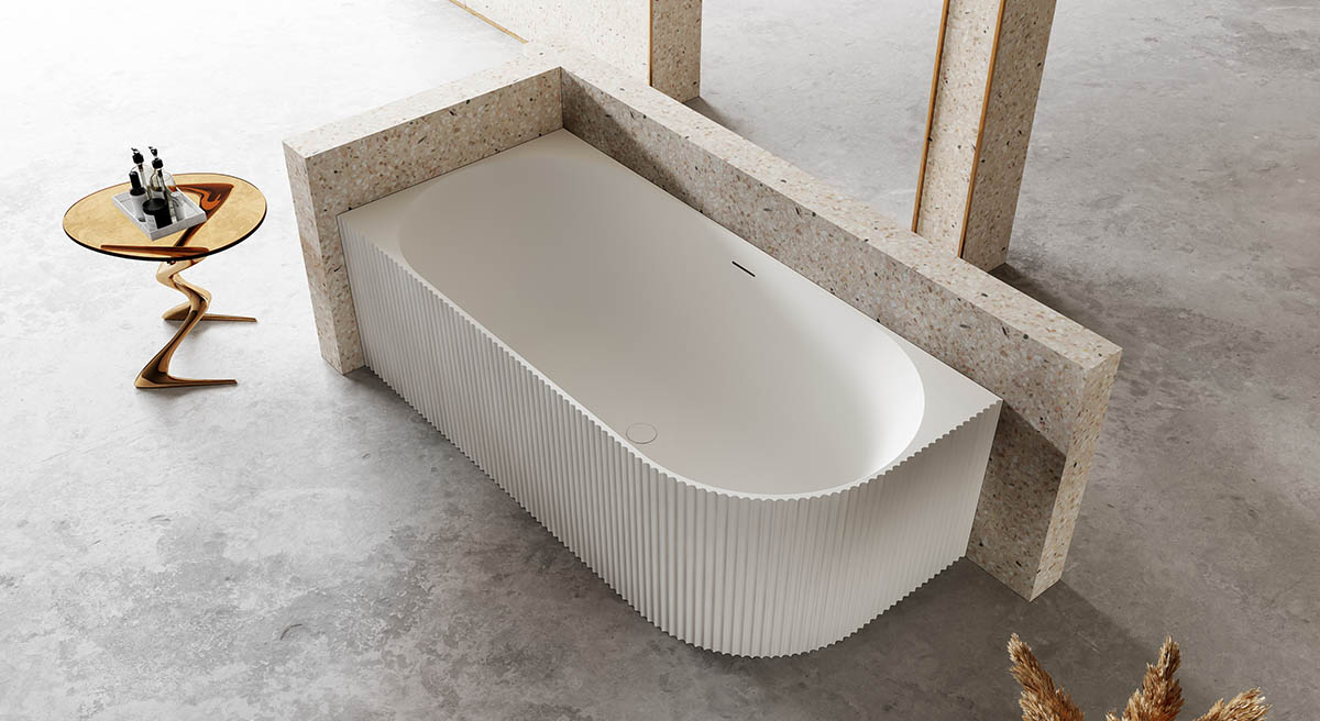 Freestanding 2 Wall Corner Groove Acrylic Vertical line Stripes Fluted Bathtub TW-7683