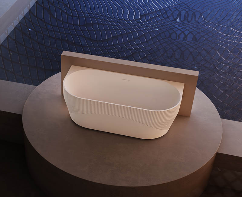 2022 New Back To Wall Fluted Freestanding Vertical Stripes Groove Acrylic Bathtub TW-7186