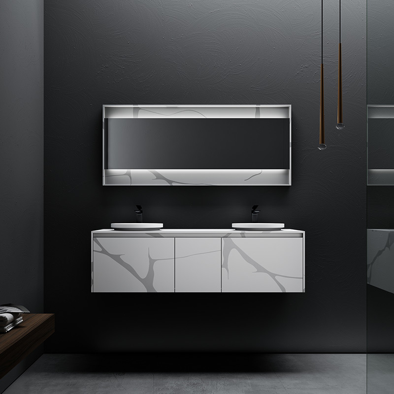 Quality Wholesale Unique Design Double Counter Top Sink Wall Mounted Solid Surface Bathroom Cabinet TW-5818