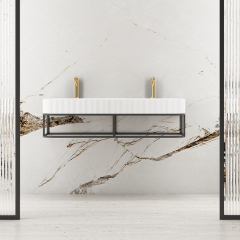 Popular Wholesale Designer Wall-Mount Hung Solid Surface Wash Basin Double Fluted Bathroom Sink TW-G8686Y