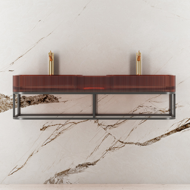 Wholesale High End Quality Transparent Wash Basin Double Fluted Bathroom Sink TW-G8686YT