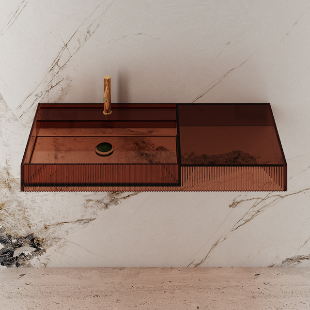 Factory Wholesale Groove Transparent Wash Basin Single Fluted Bathroom Sink TW-8685GT