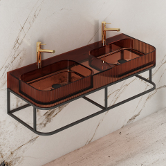 Wholesale High End Quality Transparent Wash Basin Double Fluted Bathroom Sink TW-G8686YT