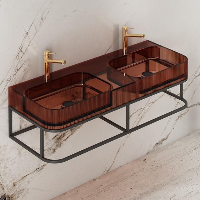 Wholesale High End Quality Transparent Wash Basin Double Fluted Bathroom Sink TW-G8686YT